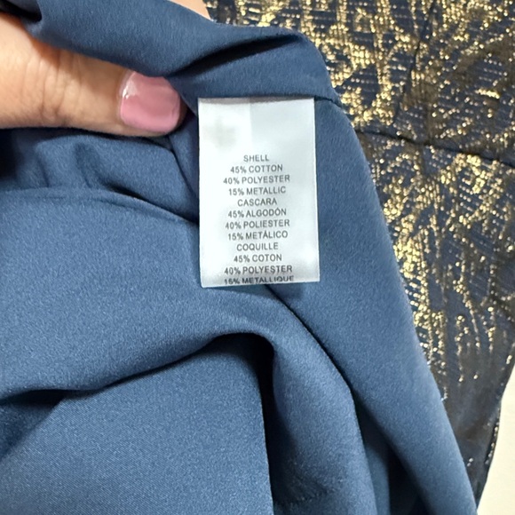 Vince Camuto Jacquard Cap Sleeve Fit and Flare in Navy and Gold Animal Print - Picture 14 of 14